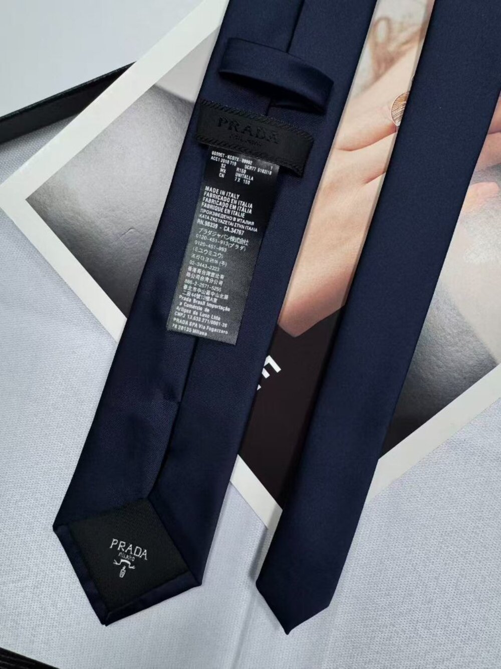 Prada Dark Blue Triangle Logo Tie (Brand New with Gift Box) Nylon👔💙 - Picture 6 of 7